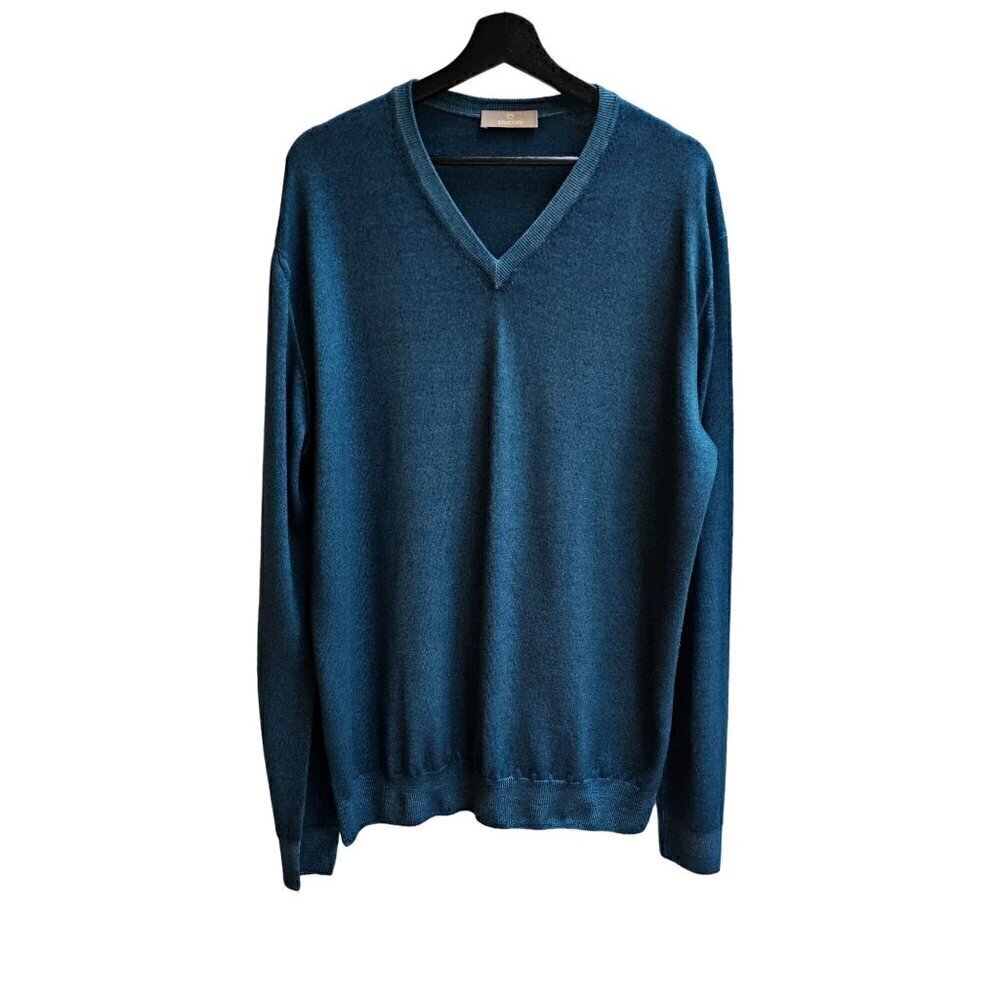 Cruciani Men's V-Neck Sweater, Light Weight, 100% Wool Made In Italy Size 54, XL